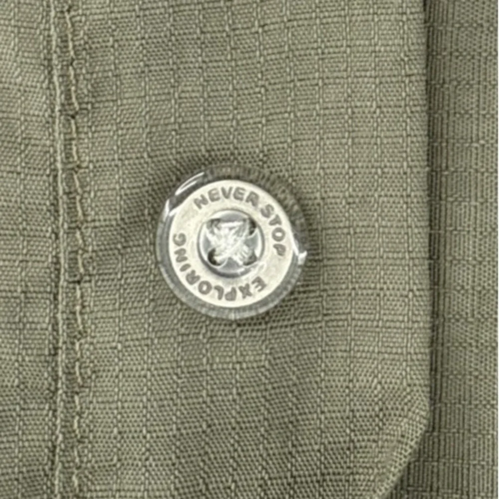 The North Face Shirt Men L Army Green Nylon Vented Hiking Fishing Zip Pocket